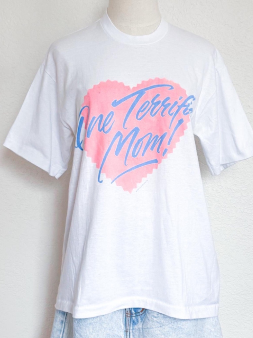 Vintage 80s “One Terrific Mom” 100% cotton tee T-shirt single stitch 1988 sz L